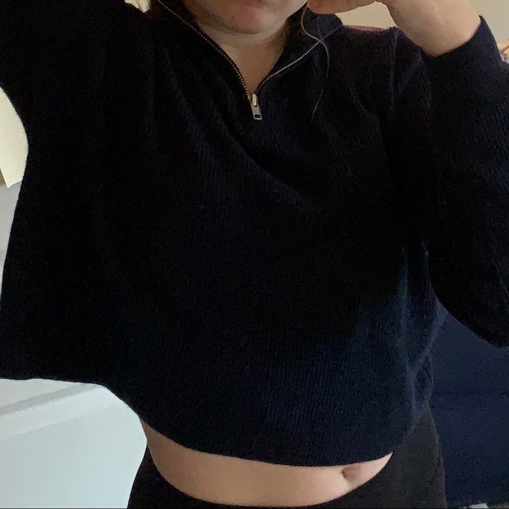 brandy cropped blue zip up sweater ON HOLD